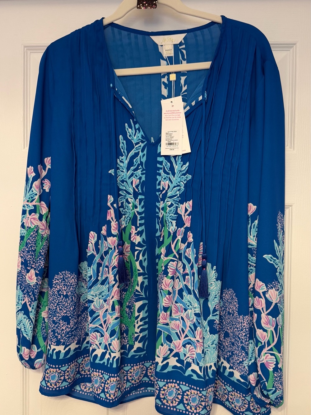 NWT Lilly Pulitzer MARILINA Barton Blue Floral Blouse. Size L